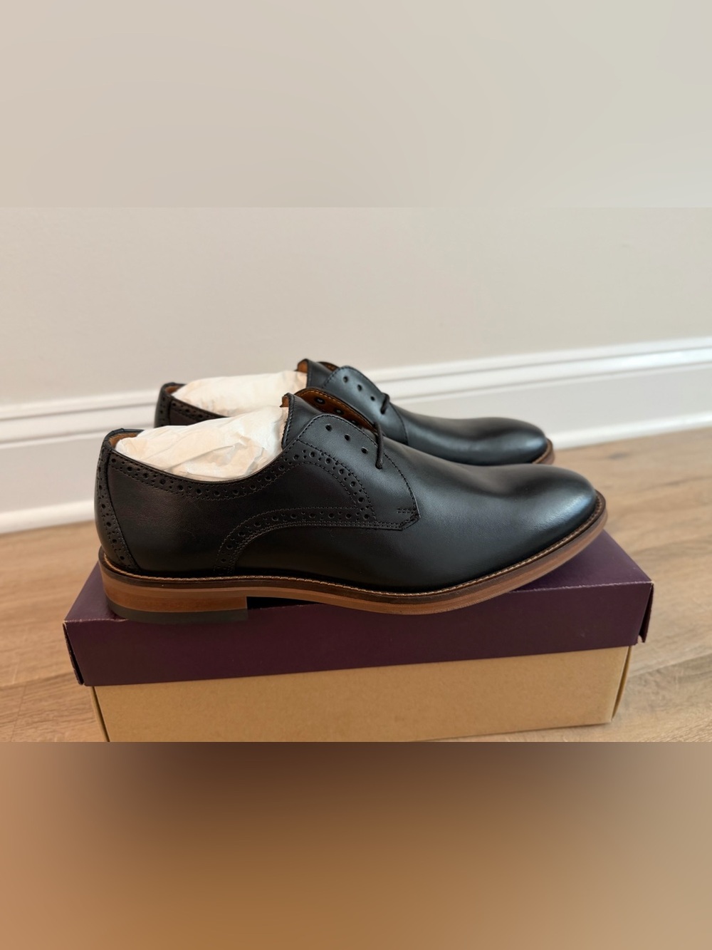 Johnston & Murphy Sutton Plain Toe Derby Shoes Men’s 9.5 M Black Leather New